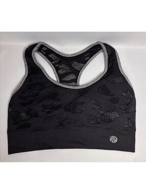 Ballys Black and Gray Racerback Sports Bra with Mesh Detail